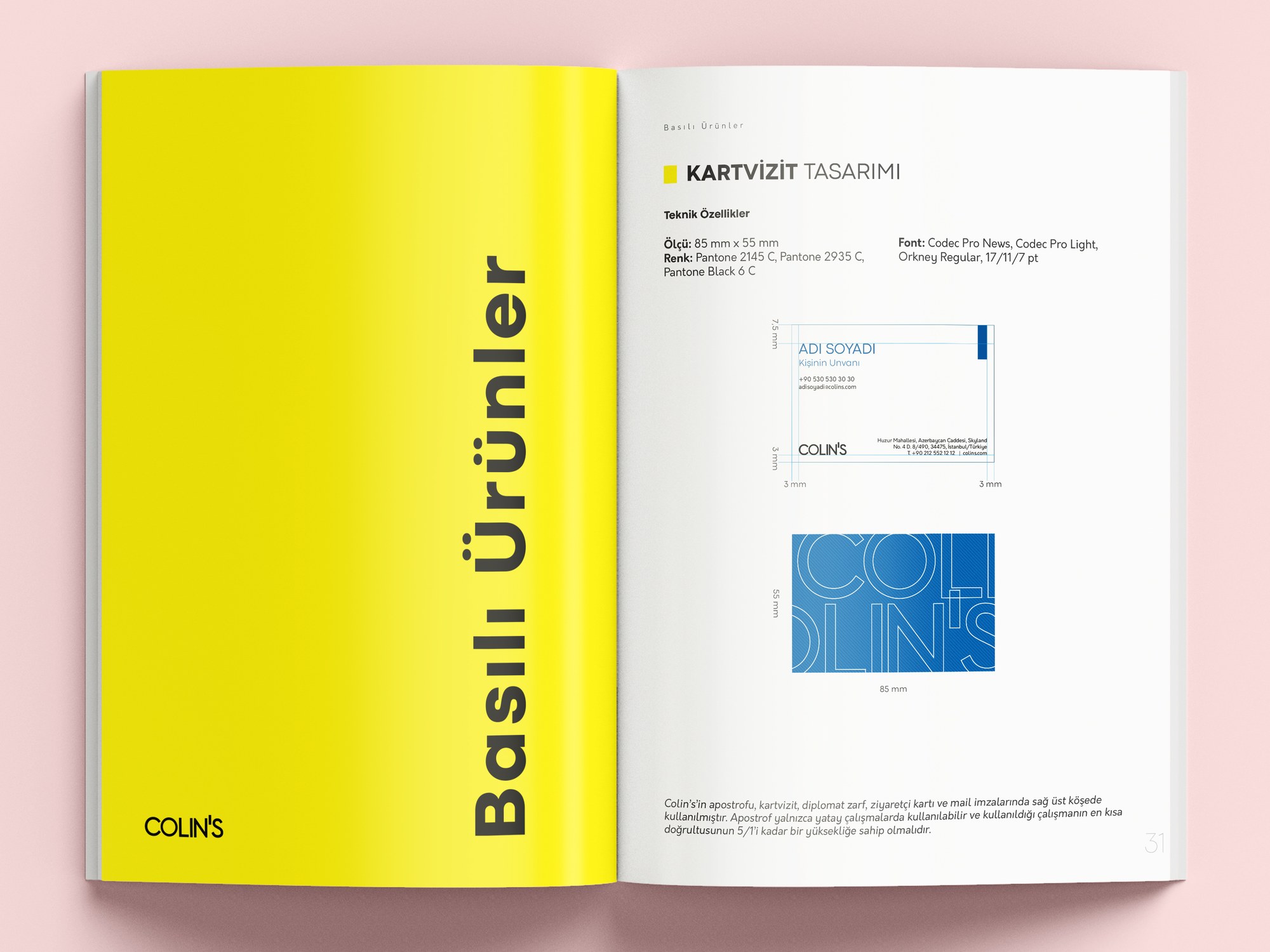 Colin's corporate identity manual page 3 mockup